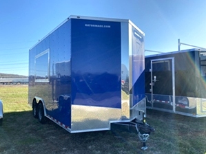 Enclosed Trailer 16ft With V Nose  Enclosed Trailer 16ft With V Nose. Awesome electric blue color, side door, and rear ramp door. 