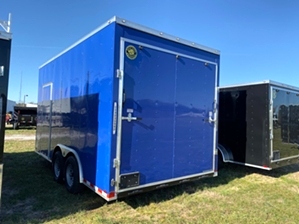 Enclosed Trailer 16ft With V Nose Enclosed Trailer 16ft With V Nose. Awesome electric blue color, side door, and rear ramp door. 